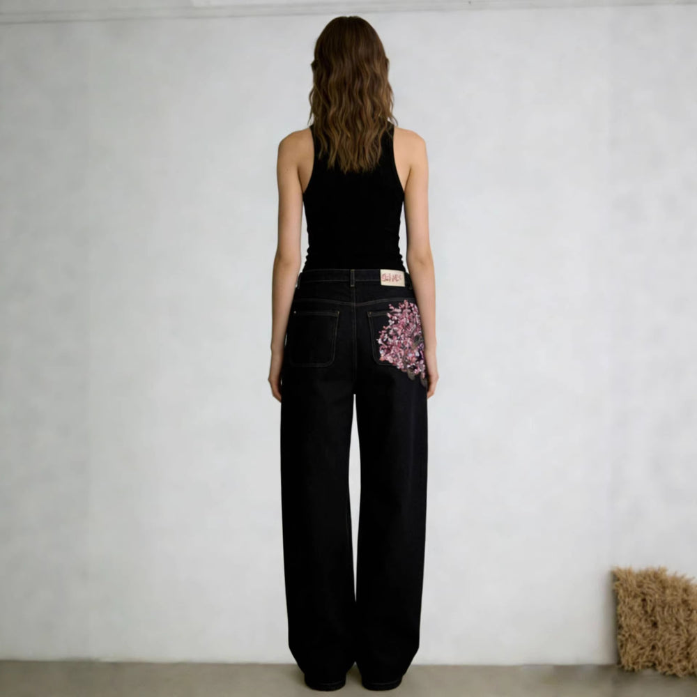 Fashionembroiderjeans women's new style hot selling exportstylish street loose workwear pants washed straight-legjeans