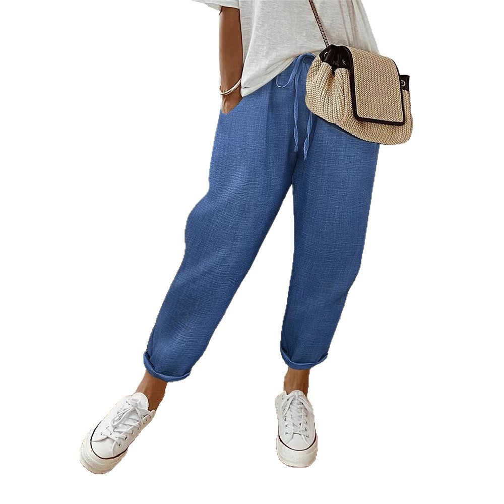 women's clothing  pure color drawstring loosecasualstraight-leg pants workwear pants elegantwork clothing