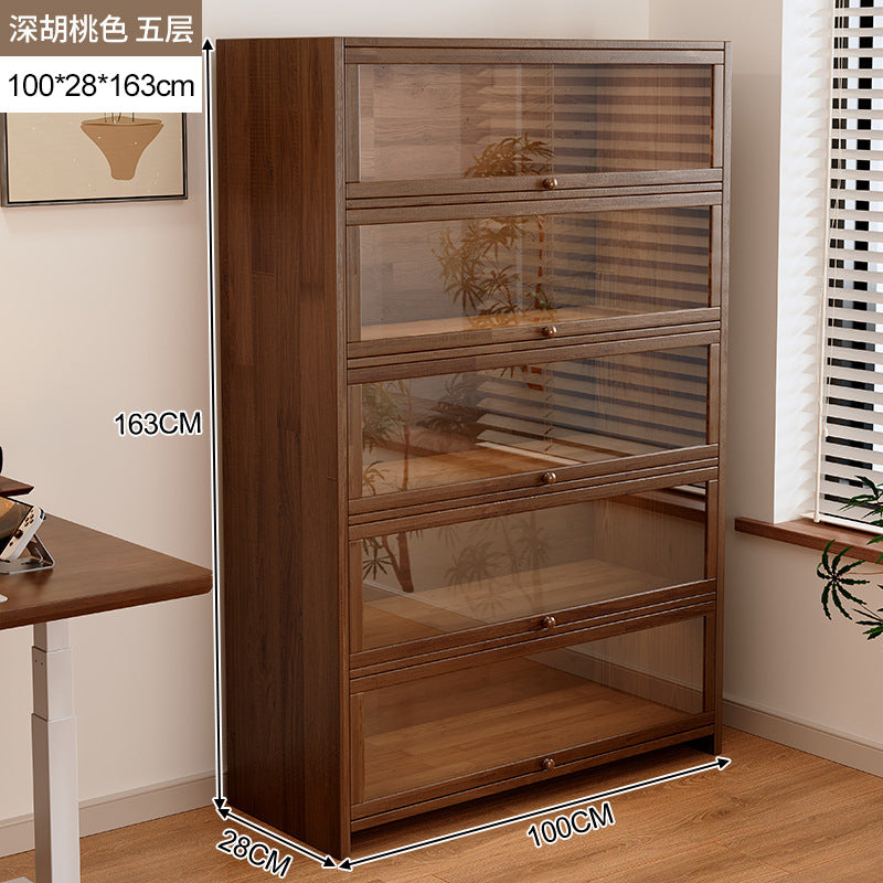 Solid wood dust-proof bookcase integrated against the wall Walnut color storage cabinet Locker Floor storage cabinet Household bookshelf