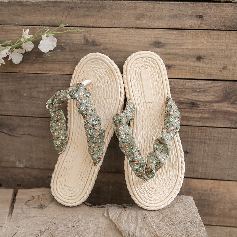Women's summer non-slip flat sandals - floral flip-flops for outdoor wear, trendy thong sandals, anti-slip beach sandals for vacation