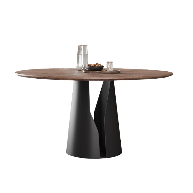Solid wood dining table and chair set - walnut finish, mid-century modern round dining table with carbon steel legs