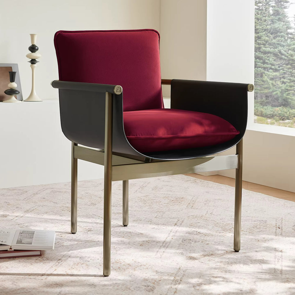 Italian normcore fabric dining chair designer house restaurant saddle leather single chair for home tea room armrest desk chair
