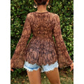 Shipped: new european and american cross-border versatile mesh print deep v-neck slim-fit long sleeve top - ideal for independent e-commerce stores