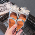 Girls'  spring bowknot soft-soled princess leather shoes for toddlers and young children - velcro closure, wear-resistant, and non-slip
