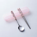 Portable storage cutlery set - cute cow design stainless steel children's dinnerware set: fork, spoon, and chopsticks