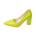 Exportnew arrivalplus size pointed toe square heel high heels 2026 summer shallow mouth fashion patent leather thick heel professional women's flats