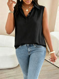 S391612 cross-border wholesale european and american style pure color cotton and linen sleeveless tops women's casual lapel pullover vest vest