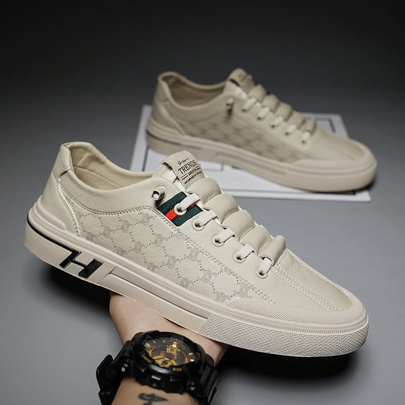 Spring men's breathable 2025 new versatile sports white sneakers men's casual leather shoes slip-on trendy shoes