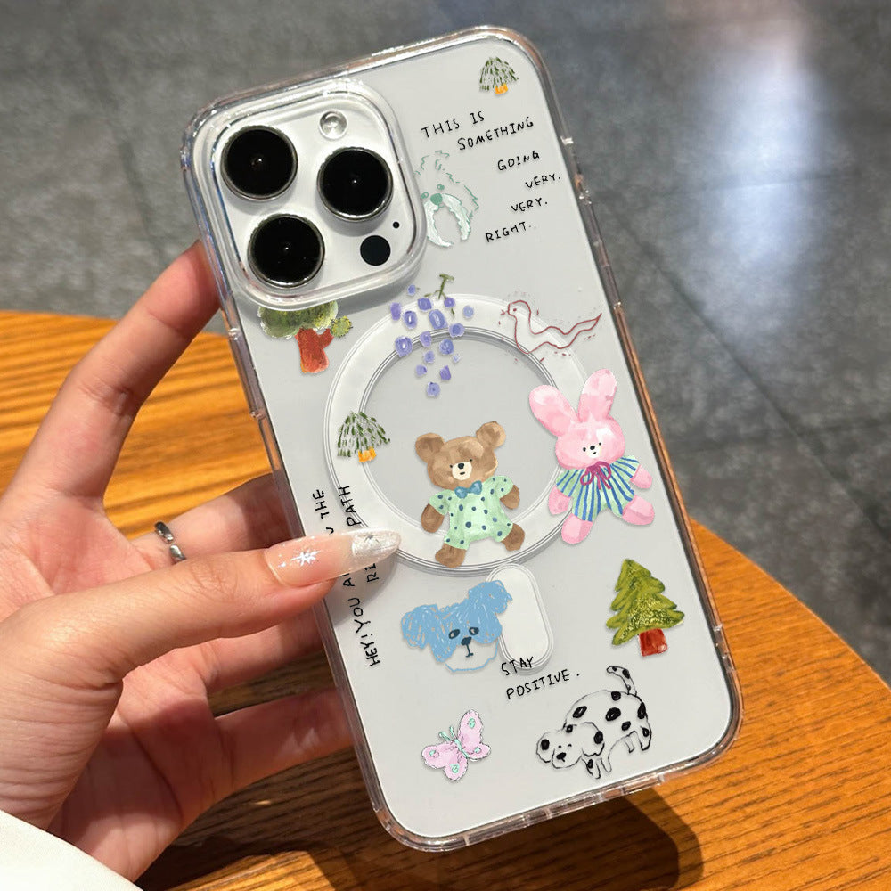 Girly cartoon animal paradise iphone 17 case, apple 16 shockproof high-transparency magnetic soft case