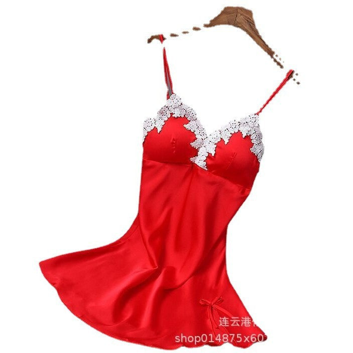 Women's satin robe sexy nightgown lace bathrobe summer casual loungewear evening dress sleepwear