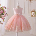 Girls' princess dress - sweet style, european & american chic, runway-inspired gown, flower girl wedding dress, round neck, children's mid-length, customizable