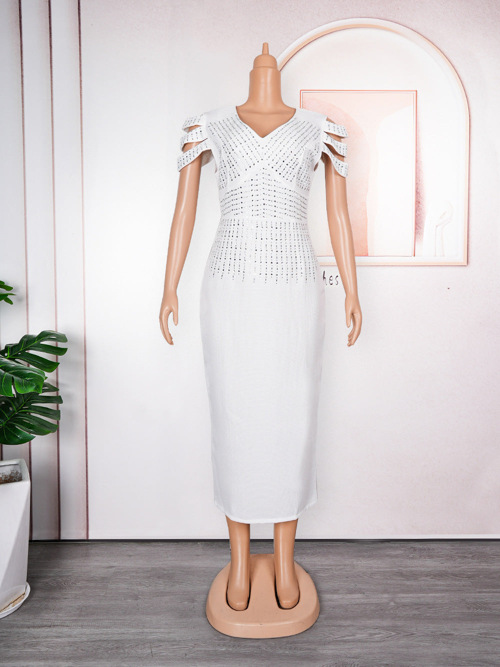export v-neck sexy evening gown african plus size women's clothing  rhinestone tweed dress