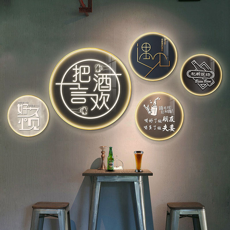 LED luminous bar hanging painting round neon light text KTV decorative painting barbecue hot pot restaurant restaurant box mural