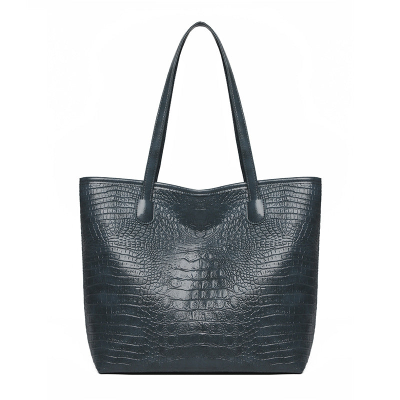 Trendy fashion tote bag 2026 new spring solid color crocodile pattern large capacity shoulder bag handbag women's bag