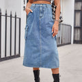 European and american cross-border e-commerce   new versatile slimming workwear washed denim midi skirt for women