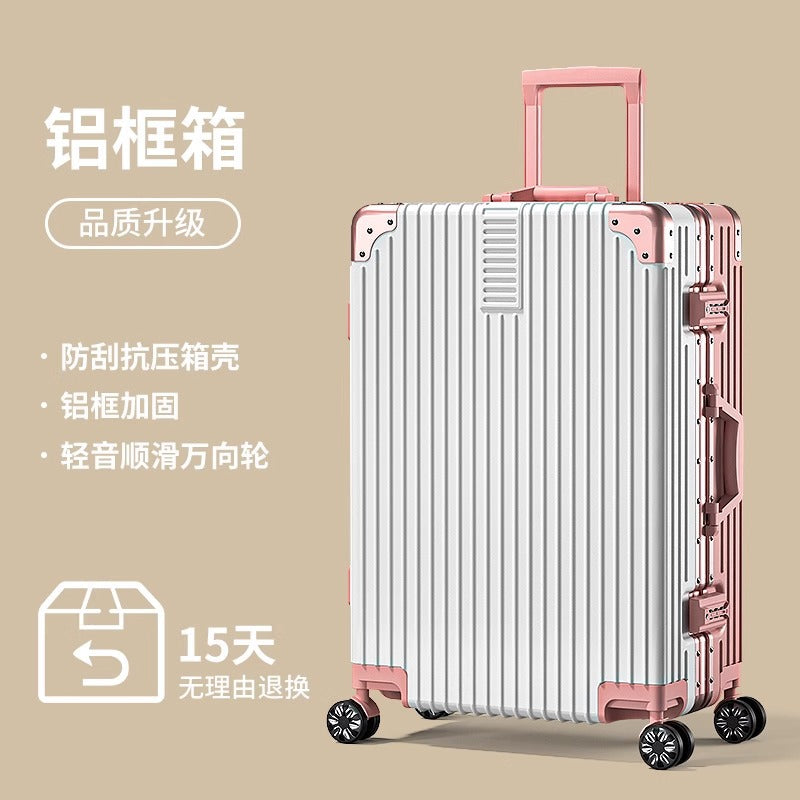Luggage aluminum frame 20 pull rod box universal wheel 24 female male student 26 boarding password leather box 28inch suitcase