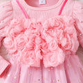 Girls' dress for toddlers and young children, 3d floral mesh dress gown