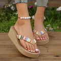 Beach vacation high-heeled beach shoes women's flip-flops wedge sandals women's summer thick-soled beach ethnic sandals flip-flops
