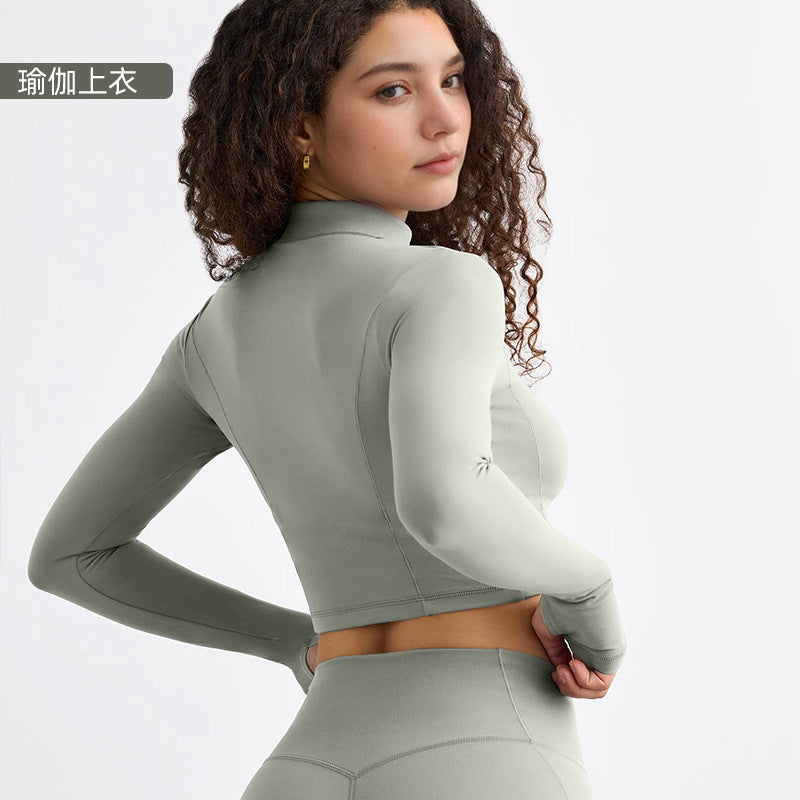 European and american style half-zip long sleeve yoga top - compression running activewear for high-intensity outdoor workouts - women's quick-dry yoga shirt
