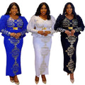 women's plus size dress, foreign trade african style  new hotfix rhinestone beaded v-neck evening gown