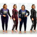 new winter collection: african-inspired hotfix rhinestone & beaded letter long sleeve tee + pencil pants fashion casual two-piece set