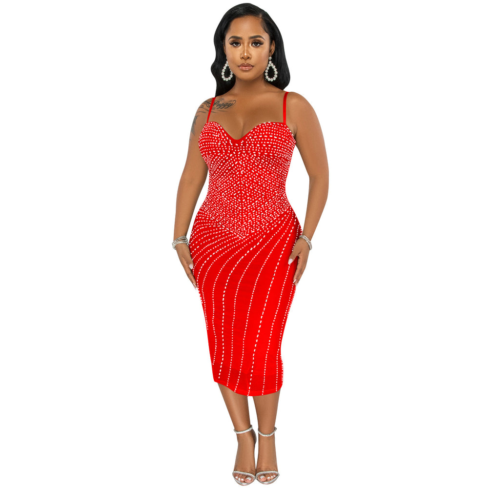 C5680 cross-border new arrivals: european & american women's apparel - , ,  - sexy rhinestone embellished cami dress for nightclubs