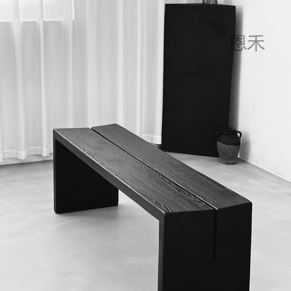 Wabi Ash Wood Bench Charcoal Black Shoe Changer Solid Wood Bedside Bench Living Room Dining Table Bench Bench Bench Bench