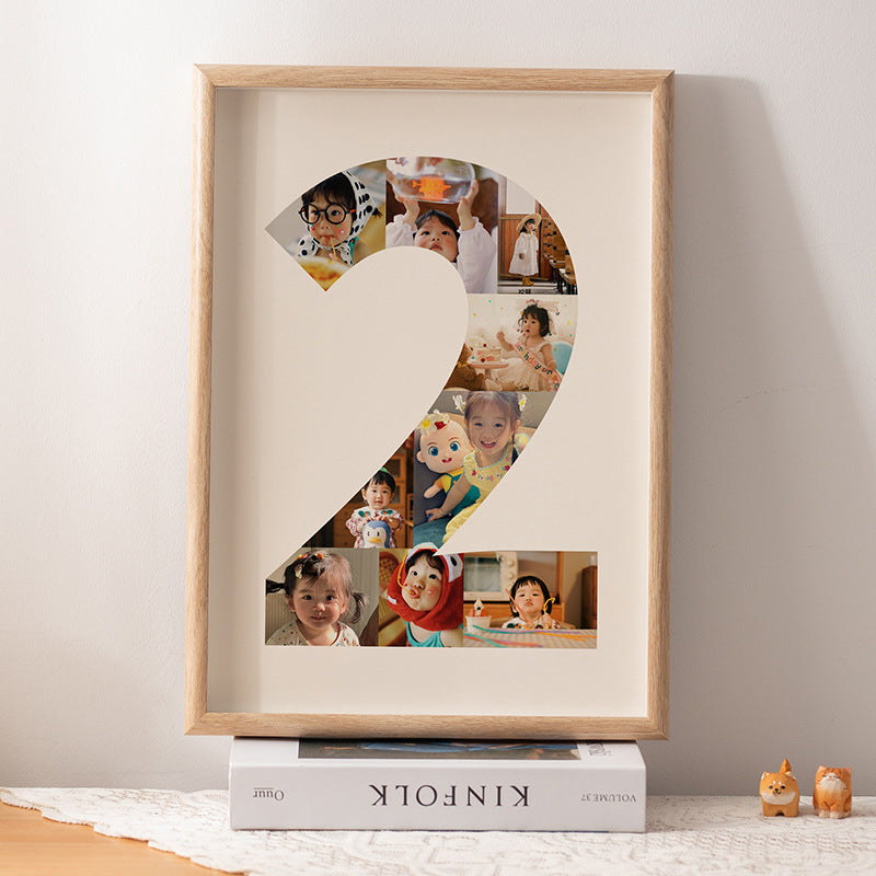 One-year-old commemorative photo frame photo DIY growth record couple baby birthday table number 2 puzzle frame