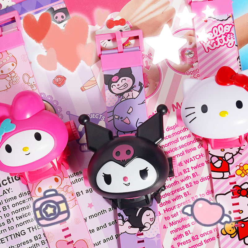 Sanrio 24-image projection doll mask with flip-top digital watch kuromi star dew melody jade dog