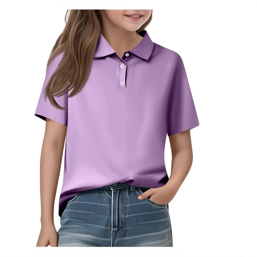 cross-border   kids' everyday casual short-sleeve solid color tops t-shirts polo shirts