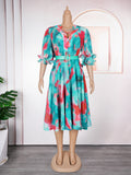 african plus size women's v neckdress   export printinghigh waist a-line skirt in stock