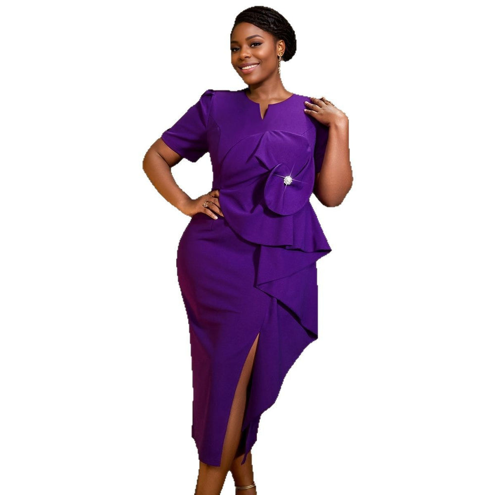 Am041139 new half-open collar 3d floral cross-border evening gown - cocktail club high-waisted dress