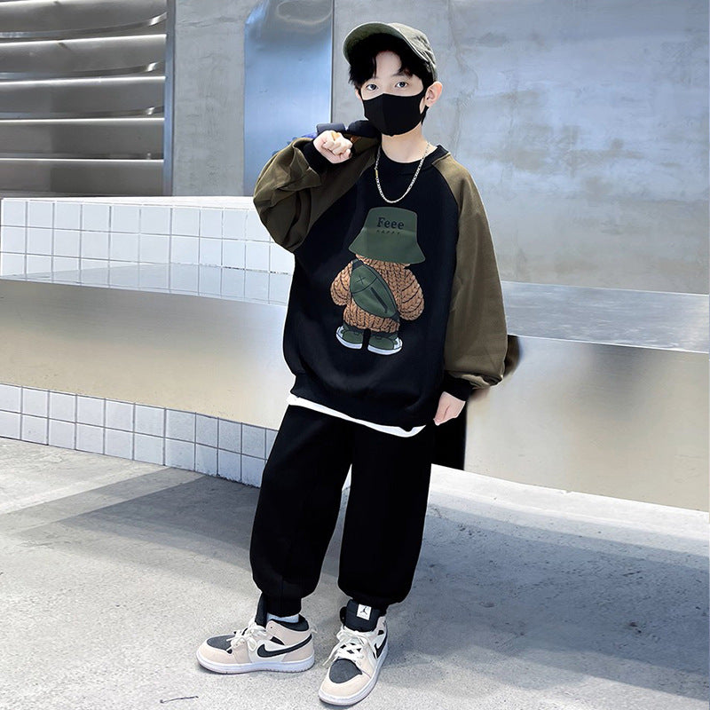 Boys' spring long-sleeve outfit set - kids' & teens' fashion:  spring/autumn sportswear two-piece set for older boys