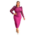European and american fashion women's workwear elegant bodycon dress african  plus size organza patchwork beaded dress