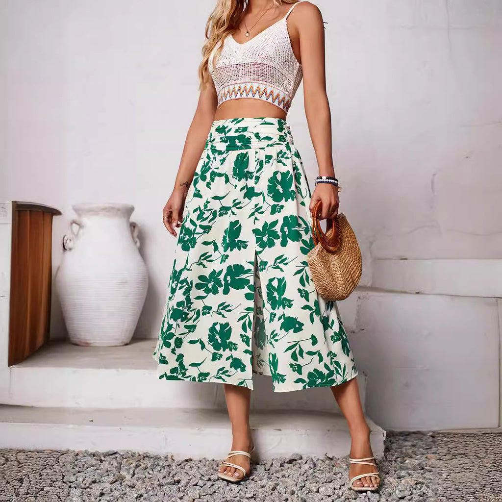 Shanuo independently designs and shoots new women's clothing in Europe, America,  summer casual collection, flower printing skirt