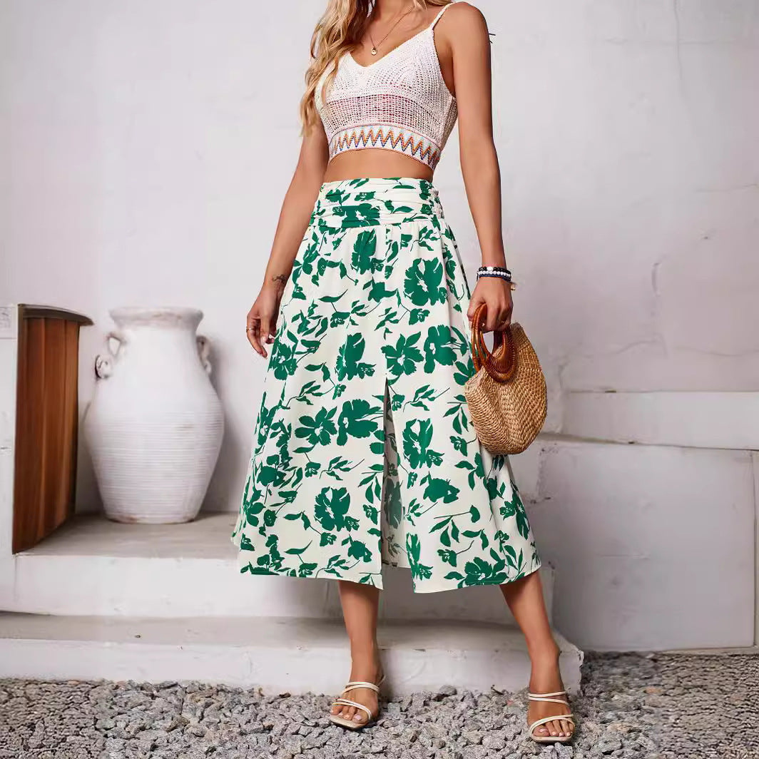 Shanuo independently designs and shoots new women's clothing in Europe, America,  summer casual collection, flower printing skirt