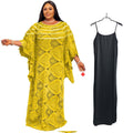African women's robe cross-border supply loose green long dress subtle embroidery lace elegant commute maxi dress