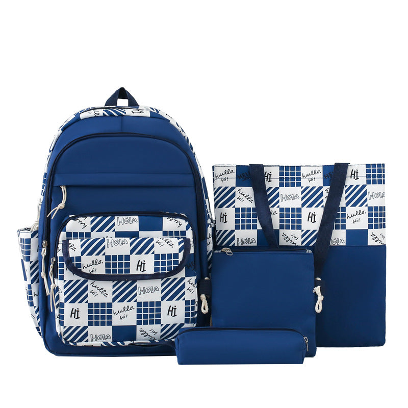 Primary and secondary school student schoolbag four-piece large-capacity backpack small fresh multi-functional schoolbag high-value student backpack