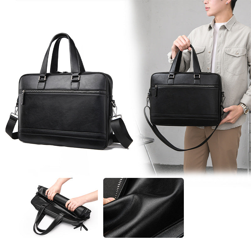 New men's briefcase 15.6 inch men's PU business handbag large-capacity portable document data bag wholesale