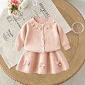 Girls' autumn outfit : new sweet bow knitted sweater and skirt two-piece set for kids