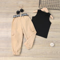 summer collection: girls' cotton printed letter tank top + patch pocket cargo pants set - cross-border fashion for toddlers