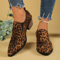 Export autumnew arrival pointed leopard print mid-heeled short boots large size elastic band thick heel cross-border chelsea boots for women