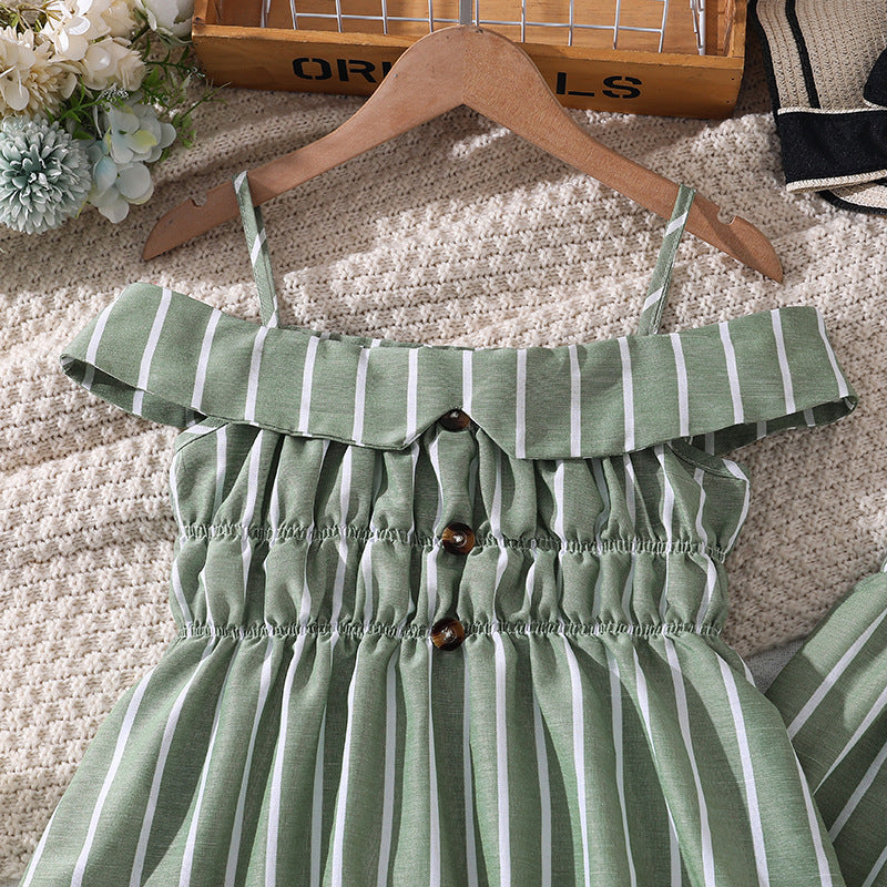 Girls' outfit  summer new arrival: striped two-piece set - tank top & wide-leg pants, european & american fashion style