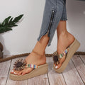 Women's flip-flops: summer fashion, straw woven, outdoor wear, beach-ready, non-slip, trendy floral design, korean style beach sandals