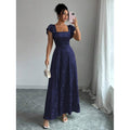 fashionsummernew arrival square collar ruffle sleeves waist slimming lookelegance jacquard slit dress for women