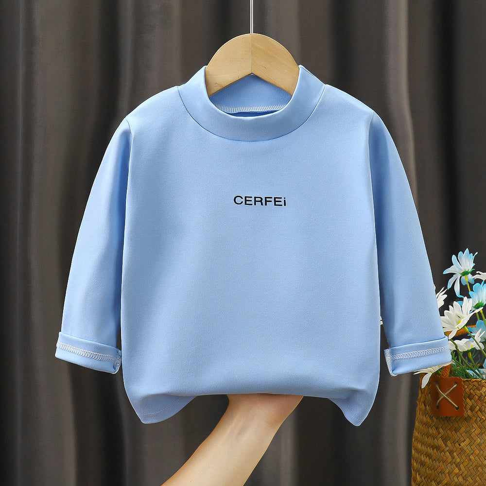 Kidslong sleeves bottom shirtfall and winter german velvet elastic tops boys and girls half turtleneck t-shirtchildren's heattechintimates