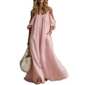 Fashion  independent station vacation style pocket sling off-shoulder cotton and linen looseslimming look large swing dress