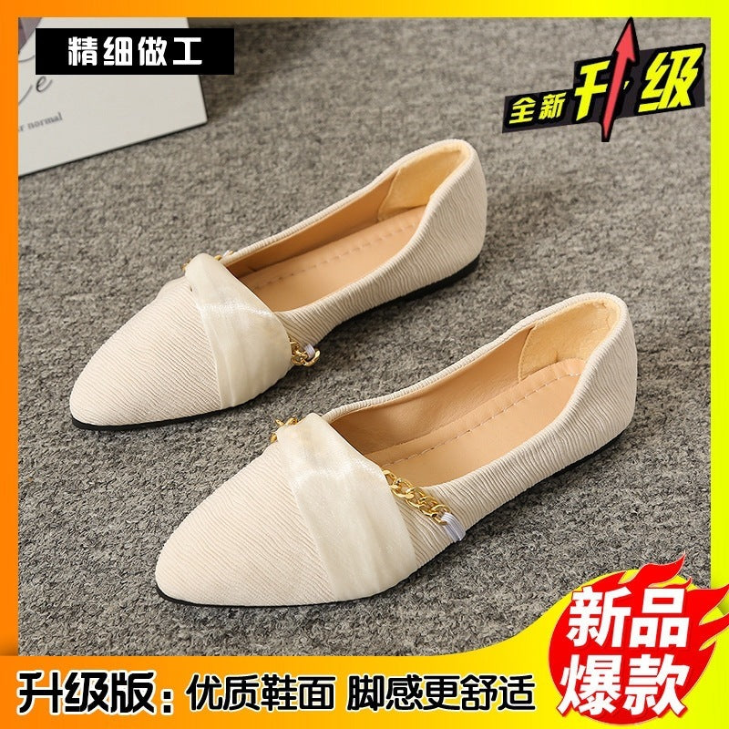 plus sizeflats pointed toe flats cloth surface metal chain shallow breath elegant small fragrant flatsflats wholesale