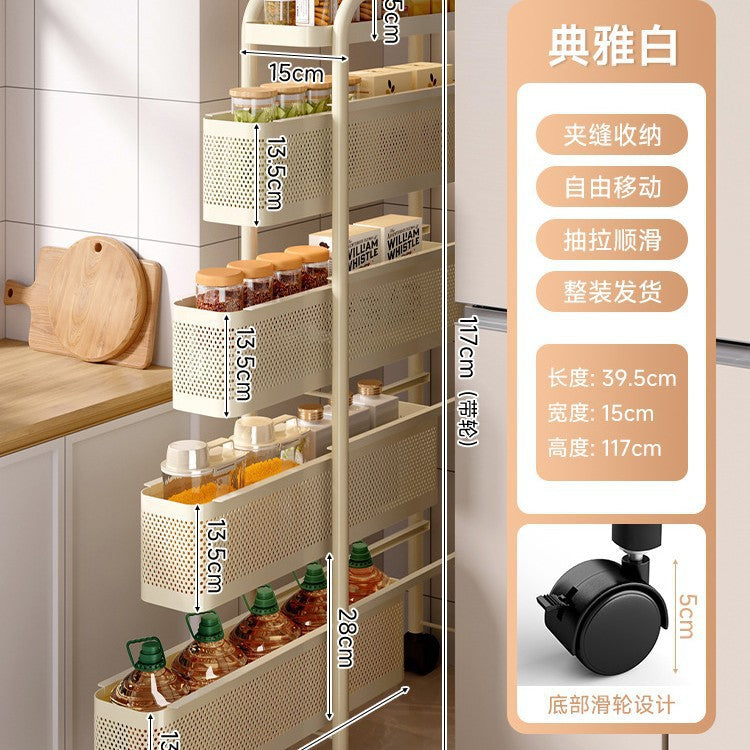 Narrow gap storage shelf stainless steel cart kitchen refrigerator narrow space organizer mobile bathroom storage cabinet