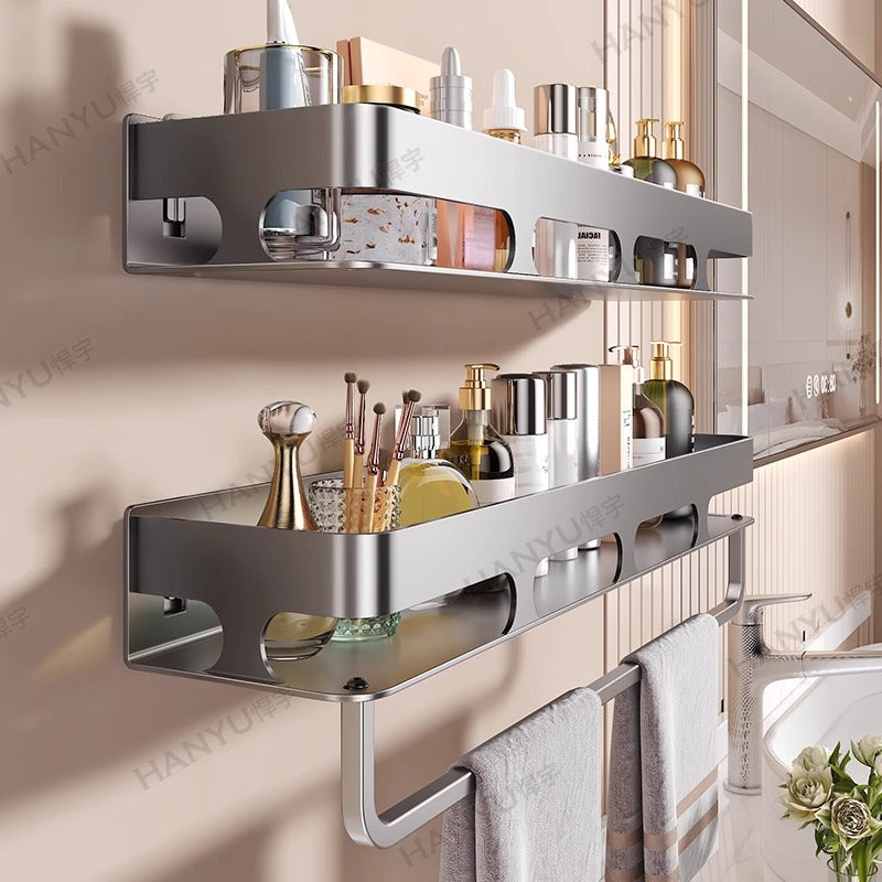No punching, toilet rack, bathroom shelf, toilet, toilet, toiletries, wall hanging, wall storage rack
